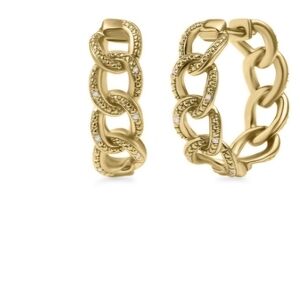 Diamond Accent 18k Gold Plated Curb Link Hoop Earrings